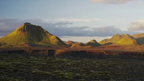 Wide panning shot of clouds over mountain landscape / Rangarvallasysla, Iceland Stock Footage 72106815