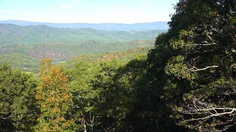 Wide panning shot over the forests in the Blue Ridge mountains of West Virginia. Stock Footage 83282678