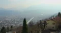 Wide panorama of big city near mountains, famous Alpine resort HD Footage