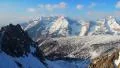 Wide panorama of grand snowy rocky mountain ridge, Austrian Alps HD Footage