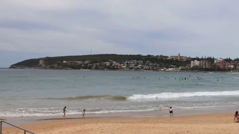Wide panorama of Manly beach in Sydney on a sunny summer day in 4k. Stock Footage 139242520
