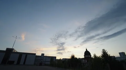 A wide panorama of the pre-sunset sky with cirrus clouds above Stock Footage 337837846