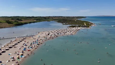 Wide Panorama of Queen's Beach Lagoon and Velebit Mountains - Nin, Croatia Stock Footage 331729094