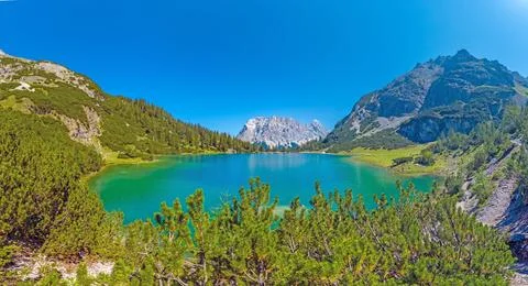 Wide panorama of Seebensee in the Mieming range Tyrol Austria Фото