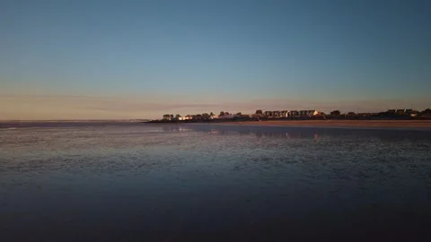 Wide panoramic aerial view, Kent Coastline at Solar Eclipse Sunset 스톡 동영상 345047107