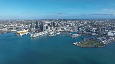 Wide Panoramic Flight Over Auckland and Auckland Bay, New Zealand Stock Footage 328439818