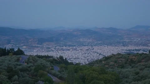 Wide panoramic shot overlooking the city of Volos in Thessaly, Greece, taken Stock Footage 346676391