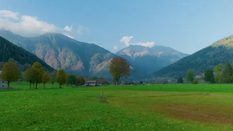 Wide Panoramic View of Alpine Mountain Valley Stock Footage 320219933