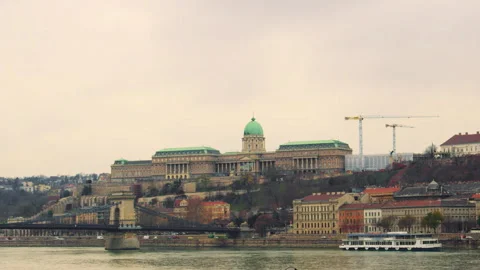 Wide panoramic view of Buda Castle and surrounding urban landscape Stock Footage 326067193