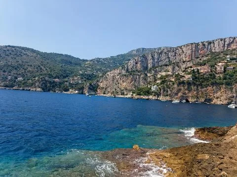 Wide Panoramic View of Cap d'Ail Coast and Mediterranean Sea Fotos de archivo