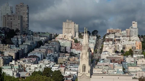 Wide panoramic view of a city under clouds Stock-Footage 90661695
