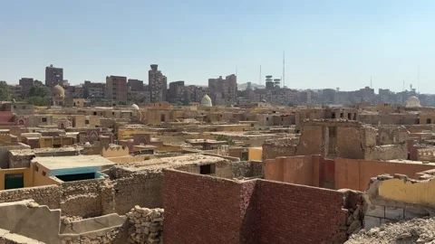 Wide panoramic view of dense destroyed cemetery landscape of the City of the Stock-Footage 340944883