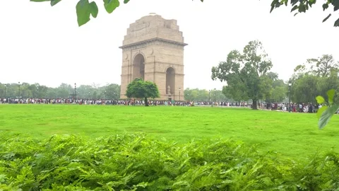 Wide Panoramic View of India Gate and Central Delhi Stock Footage 320386976