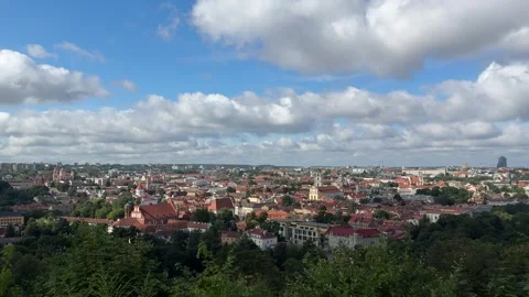 Wide Panoramic View Over Vilnius Old Town Under Summer Clouds Stock Footage 341397570