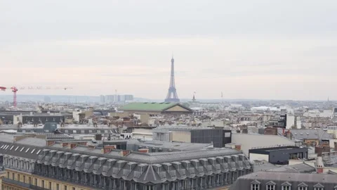 Wide panoramic view of Paris skyline with Eiffel Tower Stock Footage 314040966