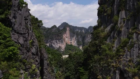 Wide panoramic view of Railay Beach West and iconic limestone cliffs in Krab Stock Footage 348012425