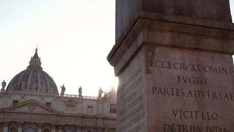 Wide panoramic view of Saint Peter Basilica and the obelisk in St. Peter Square Stock Footage 155730905