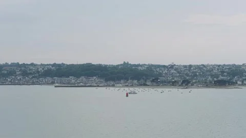 Wide panoramic view of the seaside town of Perros-Guirec in Brittany, France Stock Footage 346724351