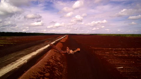 The wide peat field with brown soils on it Stock Footage 56530963