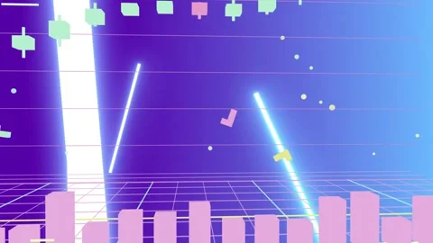 Wide pink 3D bar chart anchoring scene while camera panning, revealing markers Stock Footage 335637246