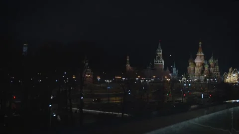 Wide plan of Red Square at night Stock Footage 131061078