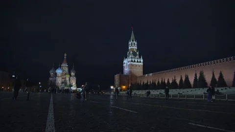 Wide plan of Red Square at night Stock Footage 131061257