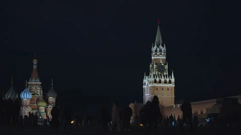 Wide plan of Red Square at night Stock Footage 131061504