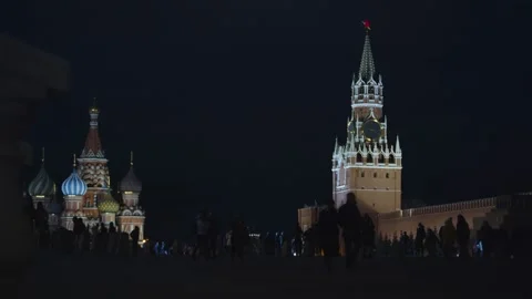 Wide plan of Red Square at night Stock Footage 131062191