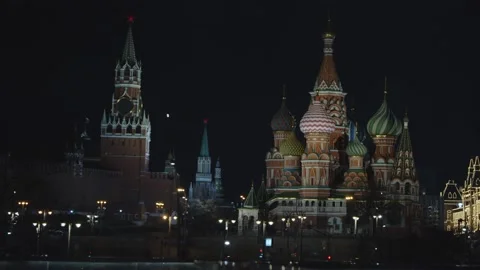 Wide plan of Red Square at night Stock Footage 131063462