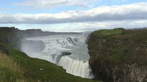 A wide, powerful and huge waterfall Gulfoss in Iceland in all its glory. Stock Footage 77564952