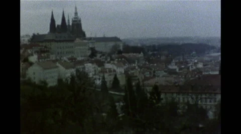 Wide of Prague Castle with Rooftops, Super 8 Stock Footage 49977553
