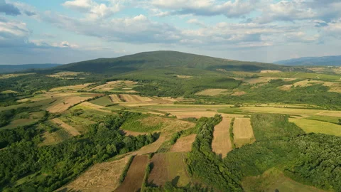 Wide Pull Back Drone View of Bukovik Mountain and Countryside in Serbia 스톡 동영상 333144642