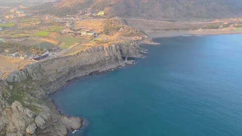 Wide Pull-in Shot Aerial View of Yongmeori (Dragon's Head) Coast, South Korea. Stock Footage 146067847