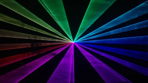 Wide rainbow laser beams spin at nightclub/music festival, alpha matte Stock Footage 87892383