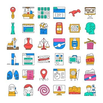 Wide range of business and technology icons collection Illustrazione stock