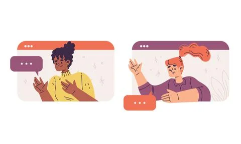 A wide range of diverse characters partaking in a lively digital conversation Stock Illustration