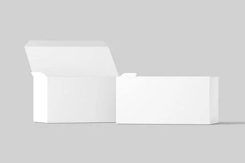 Wide Rectangle Box White Blank 3D Rendering Mockup Stock Illustration