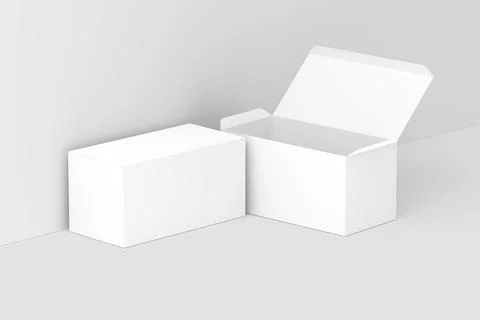Wide Rectangle Box White Blank 3D Rendering Mockup Stock Illustration