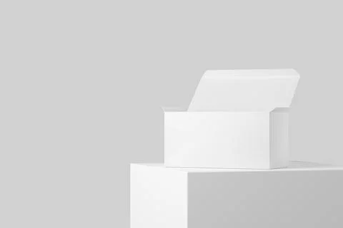 Wide Rectangle Box White Blank 3D Rendering Mockup Stock Illustration