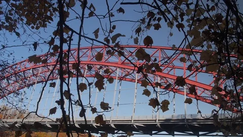Wide of Red Bridge Stock Footage 129849103