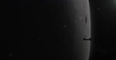 WIDE Reusable spaceship rocket approaching moon, space colonization concept 스톡 일러스트
