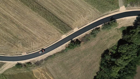 Wide Rising Top Down Drone View of Road Construction in Mozgovo Serbia Stock Footage 331284960