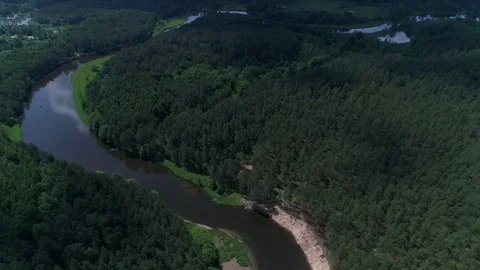 Wide river. Aerial view. Stock Footage 77208231