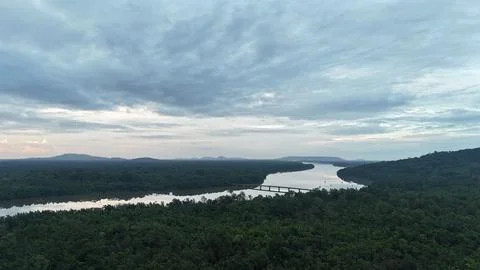 Wide River and Cloudy Sky. Stock Photos