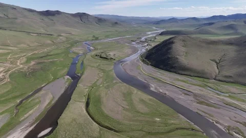 Wide River Between Hills Stock Footage 335360650