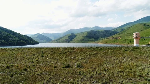 Wide river between two mountains Stock Footage 129710907
