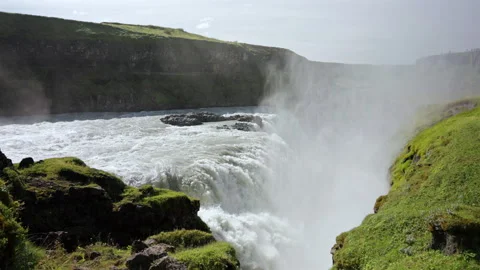 Wide river stream falling into deep canyon Stock Footage 319277591