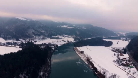 Wide river valley winter panorama Stock Footage 327448533