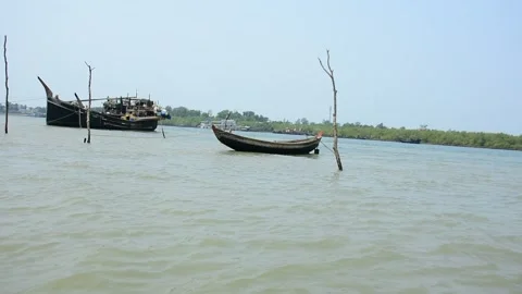 Wide River View from Midstream with Distant Shoreline Stock Footage 331702816