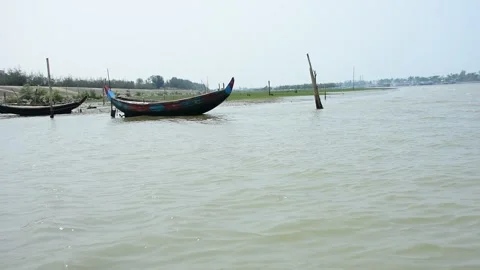 Wide River View from Midstream with Distant Shoreline Stock Footage 331702825